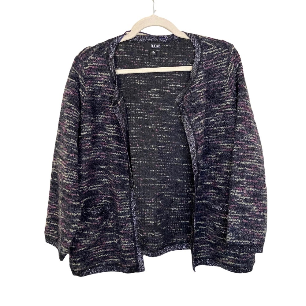 A.N.A A New Approach Women's Size 1X Tweed Sweater Jacket Metallic Trim